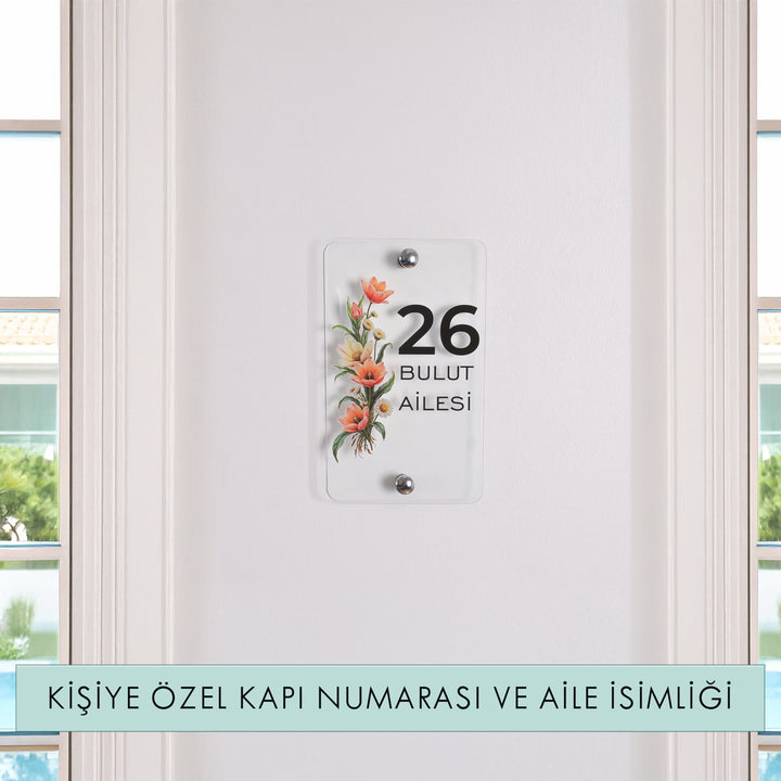Kişiye Özel Çiçek Motifli Kapı Numarası ve Aile İsimliği