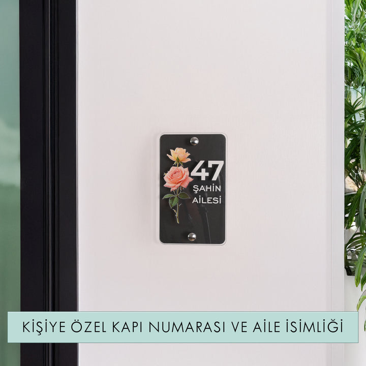 Kişiye Özel Gül Motifli Kapı Numarası ve Aile İsimliği