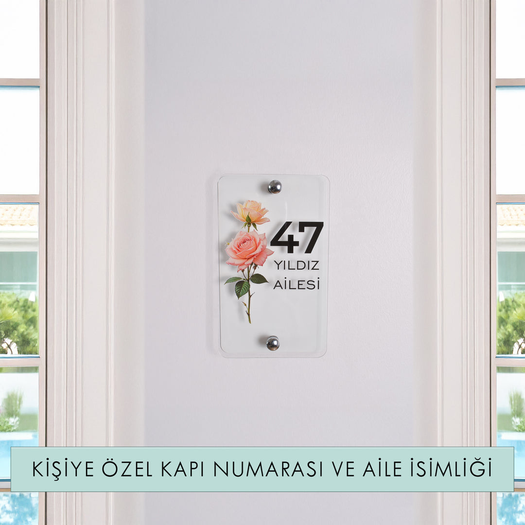 Kişiye Özel Gül Motifli Kapı Numarası ve Aile İsimliği
