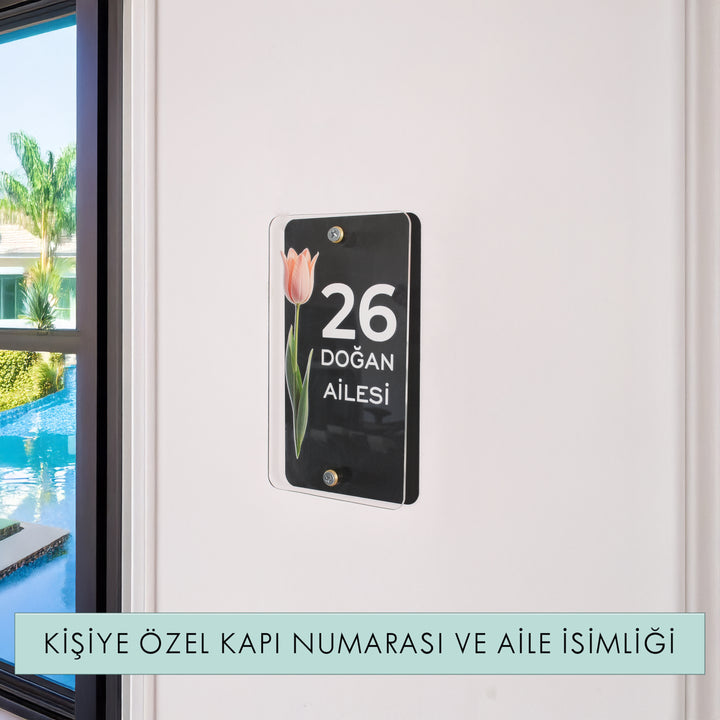 Kişiye Özel Lale Motifli Kapı Numarası ve Aile İsimliği
