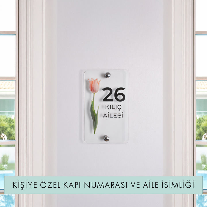 Kişiye Özel Lale Motifli Kapı Numarası ve Aile İsimliği