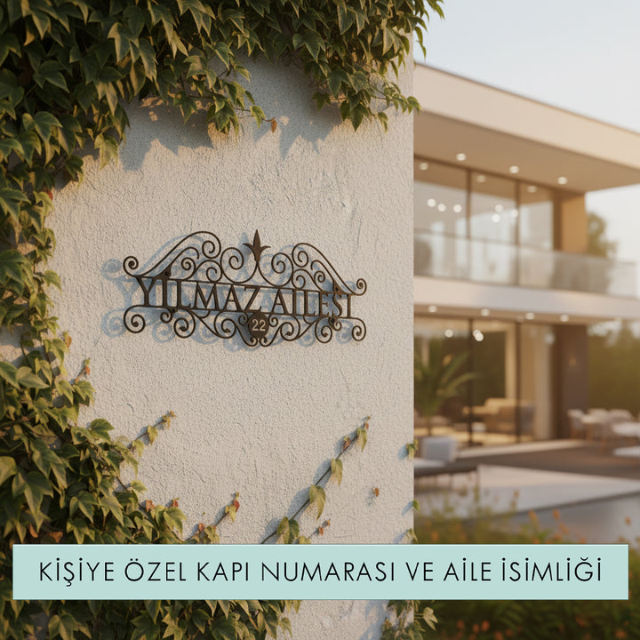 Kişiye Özel Vintage Lines Metal Kapı İsimliği