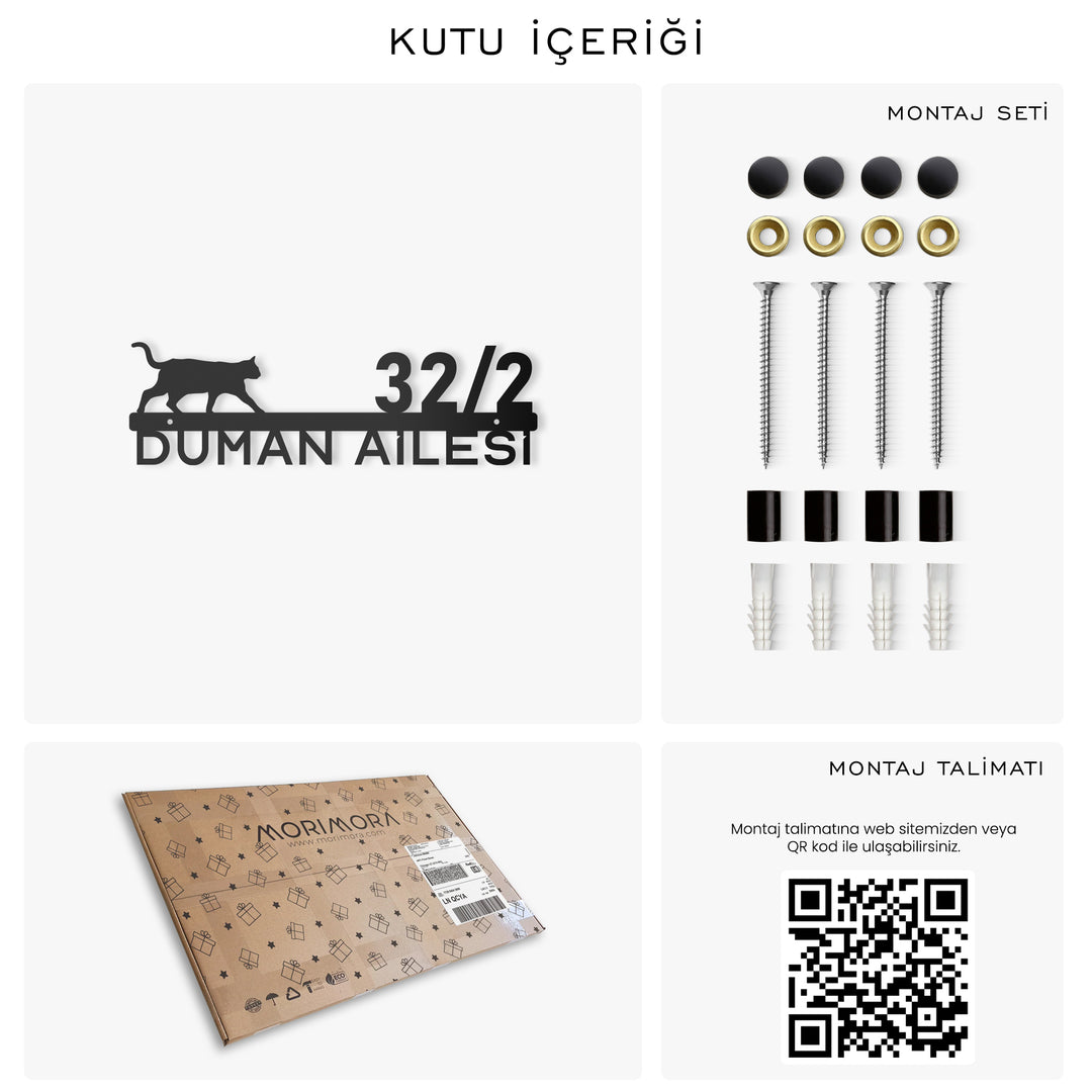 Kedi Figürlü Kişiselleştirilebilir Adres Tabelası