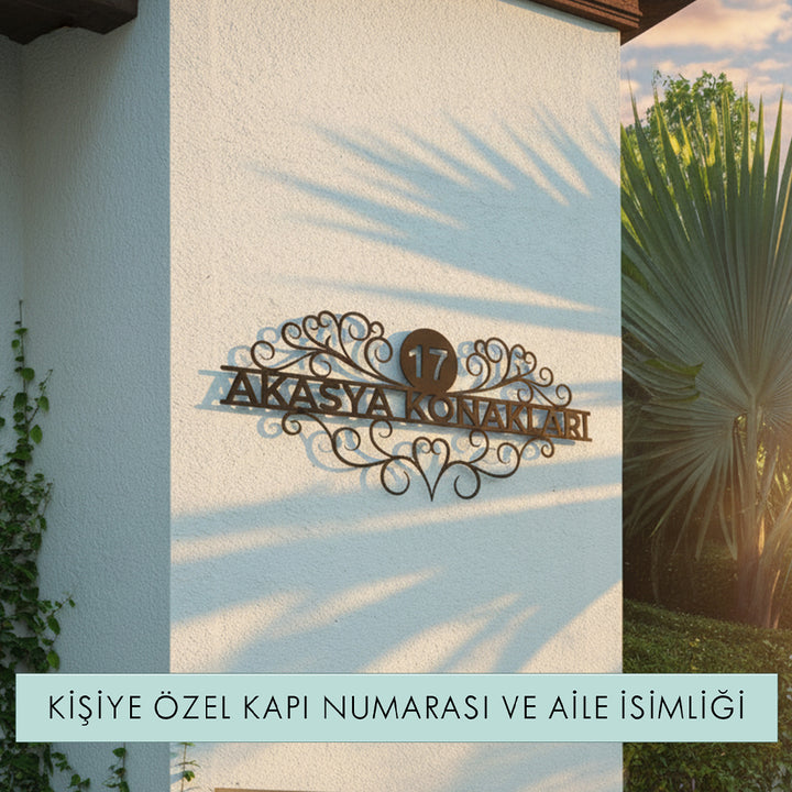 Kişiye Özel Vintage Lines Metal Kapı Numarası ve Aile İsimliği