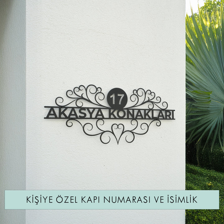 Kişiye Özel Vintage Lines Metal Kapı Numarası ve Aile İsimliği