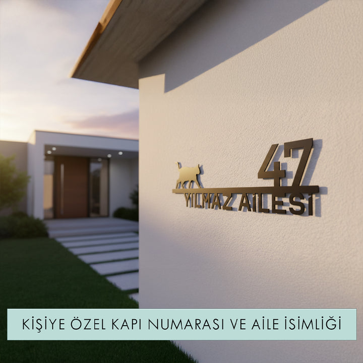 Kedi Figürlü Kişiselleştirilebilir Adres Tabelası