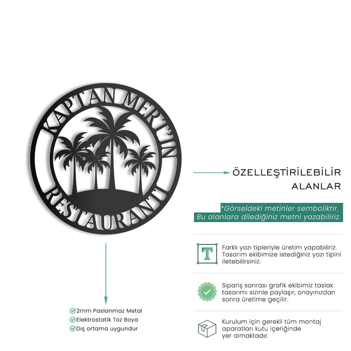 Kişiye Özel Tropikal Palmiye Temalı Metal İsimlik