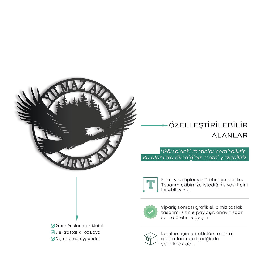 Kişiye Özel Kartal Temalı Metal İsimlik