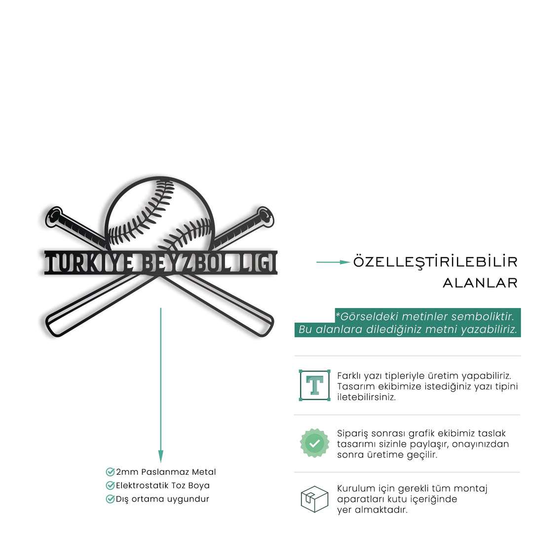 Kişiye Özel Baseball Temalı Metal İsimlik