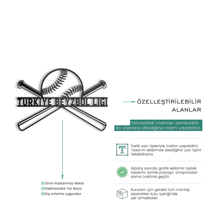 Kişiye Özel Baseball Temalı Metal İsimlik