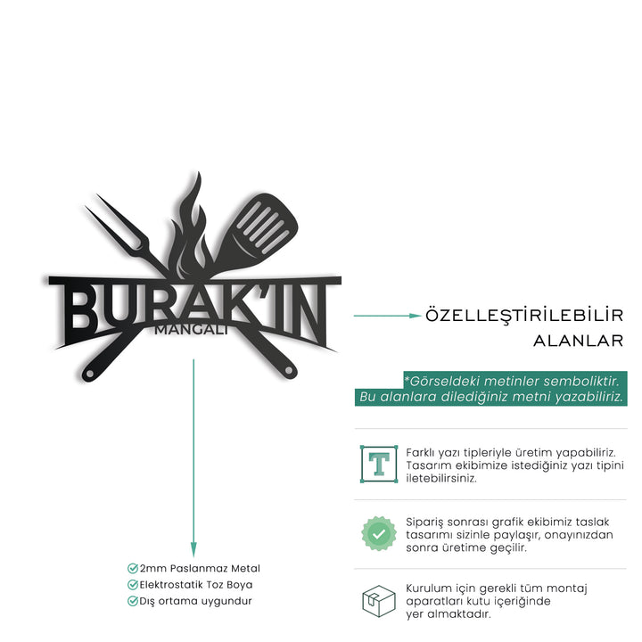 Kişiye Özel Metal Barbekü İsimliği