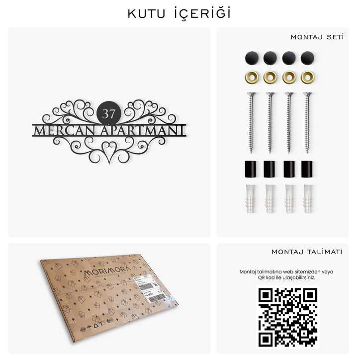 Kişiye Özel Vintage Lines Metal Kapı Numarası ve Aile İsimliği