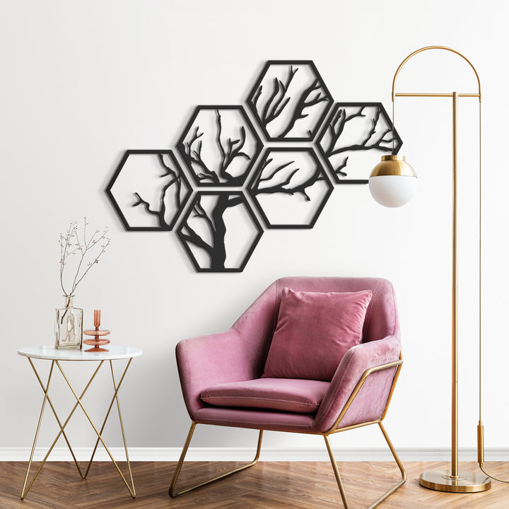 Hexagon Tree Metal Wall Painting
