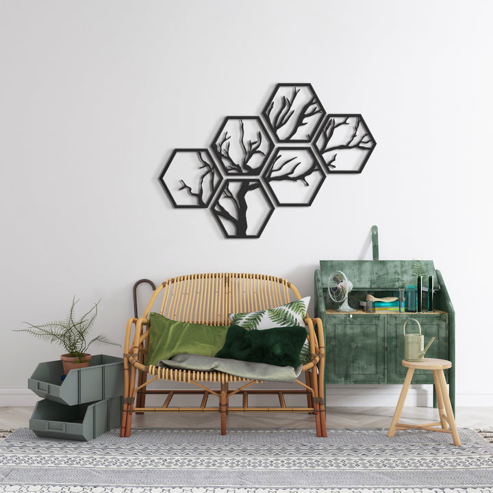 Hexagon Tree Metal Wall Painting