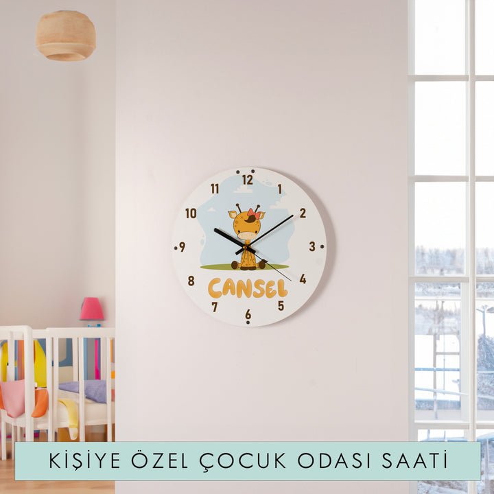 Kişiye Özel Zürafa Temalı Çocuk Odası Duvar Saati