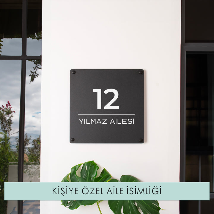 Kişiye Özel Kapı Numarası ve Aile İsmi Yazılı Metal Tabela