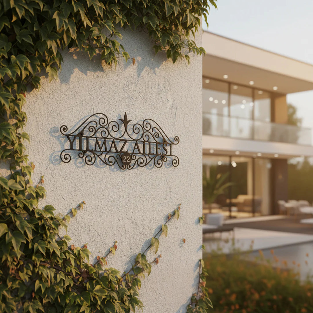 Kişiye Özel Vintage Lines Metal Kapı İsimliği
