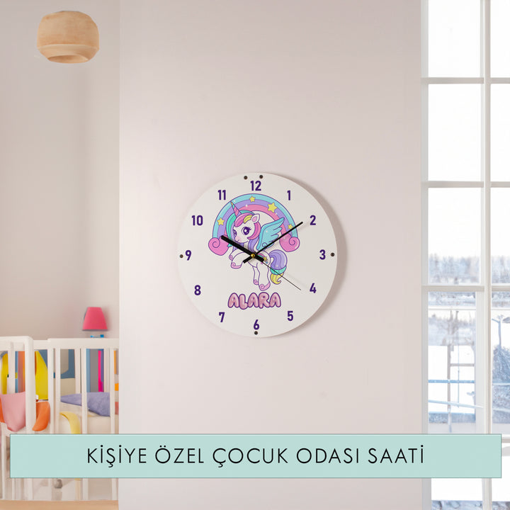 Kişiye Özel Unicorn Temalı Çocuk Odası Duvar Saati