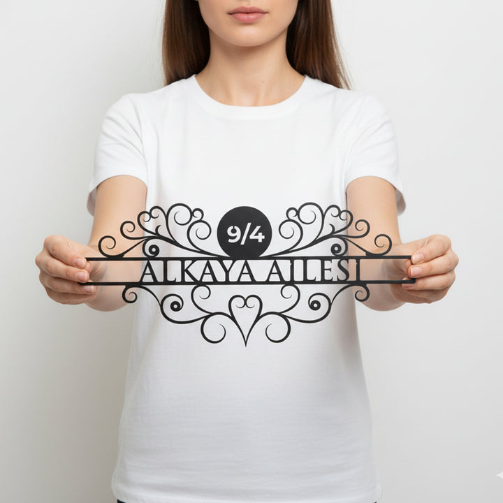 Kişiye Özel Vintage Lines Metal Kapı Numarası ve Aile İsimliği