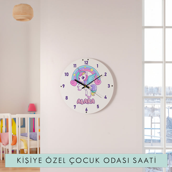 Kişiye Özel Unicorn Temalı Çocuk Odası Duvar Saati