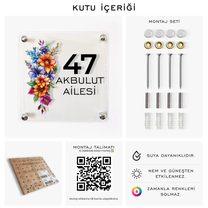 Kişiye Özel Renkli Çiçekli Kapı İsimliği