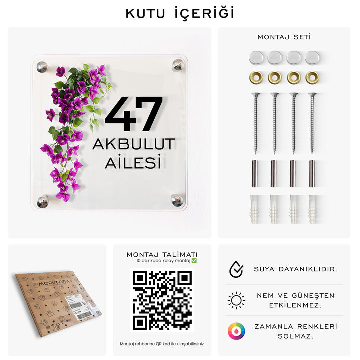 Kişiye Özel Mor Sarmaşık Çiçekli Kapı İsimliği