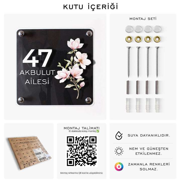 Kişiye Özel Manolya Çiçekli Kapı İsimliği