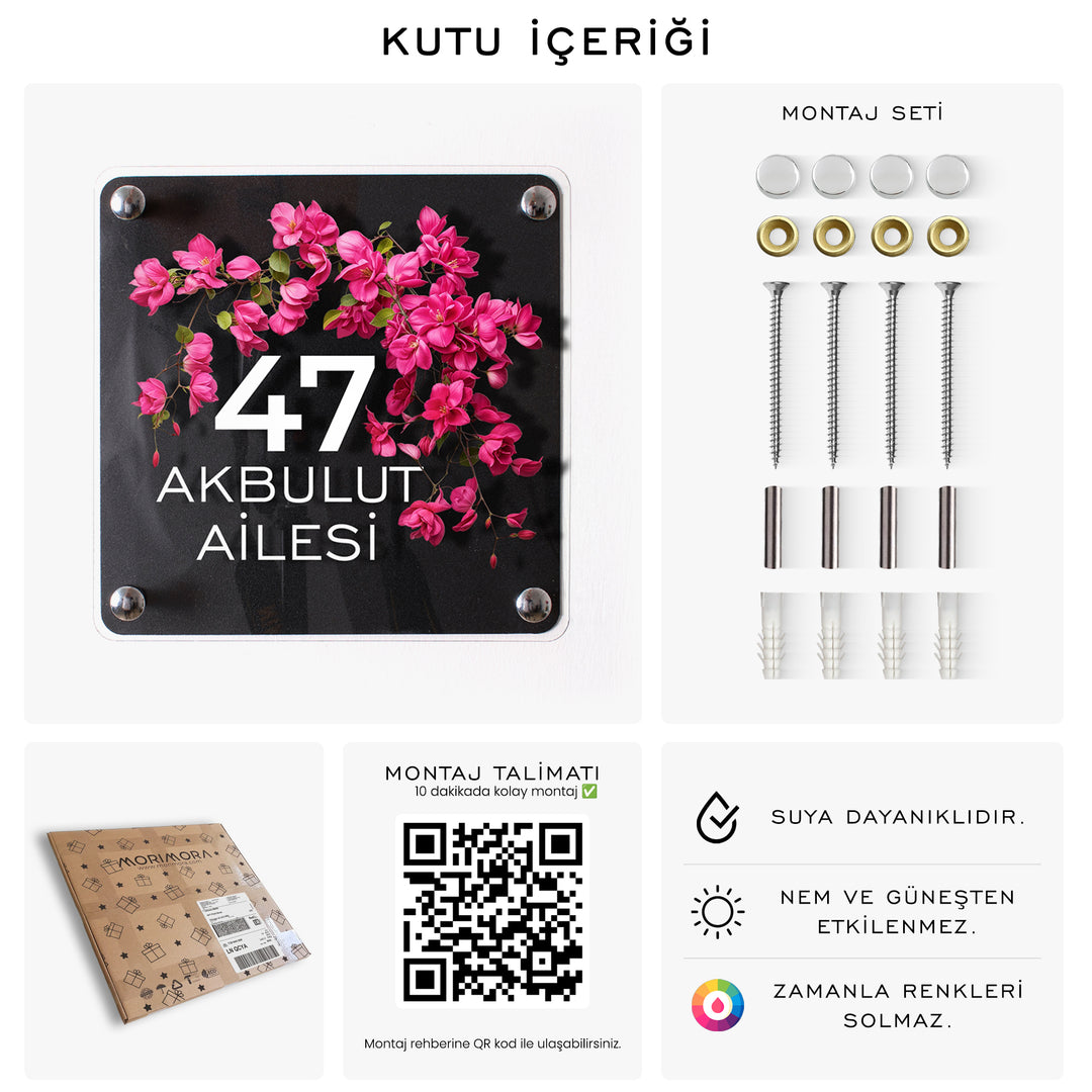 Kişiye Özel Begonvil Çiçekli Kapı İsimliği