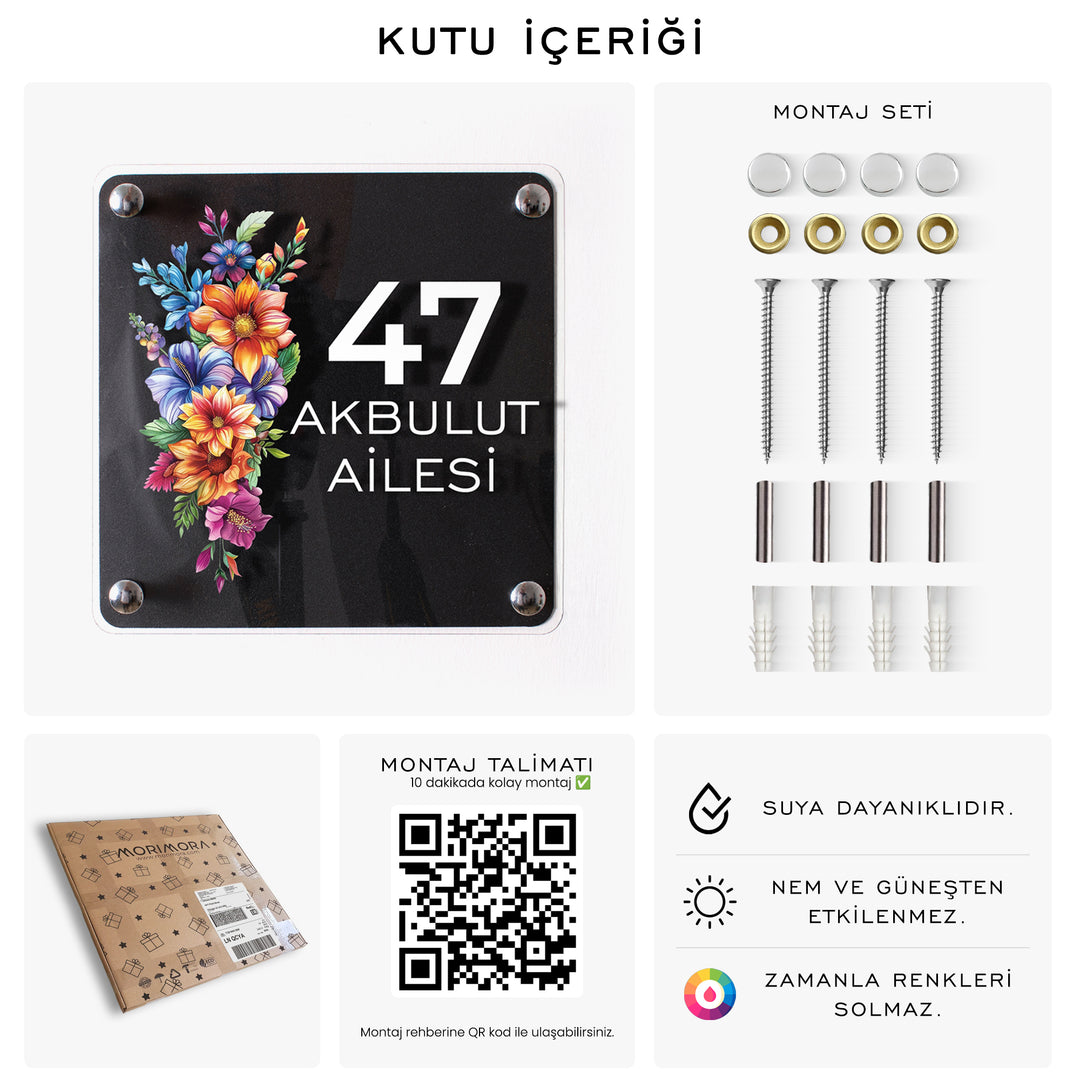 Kişiye Özel Renkli Çiçekli Kapı İsimliği