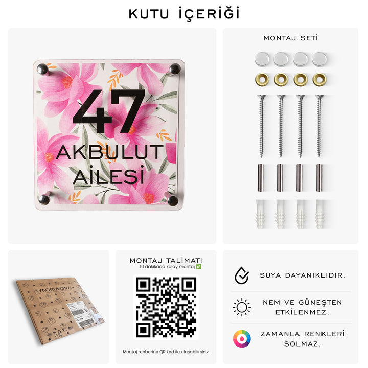 Hibiskus Desenli Kapı İsimliği
