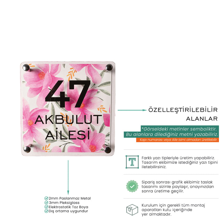Hibiskus Desenli Kapı İsimliği