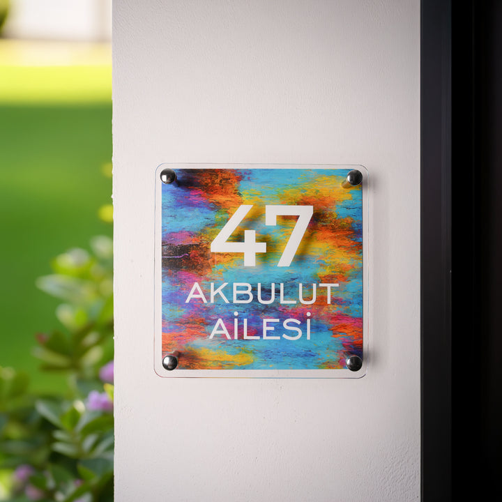 Renkli Yaglıboya Desenli Kapı İsimligi