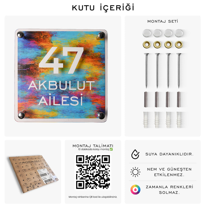 Renkli Yaglıboya Desenli Kapı İsimligi