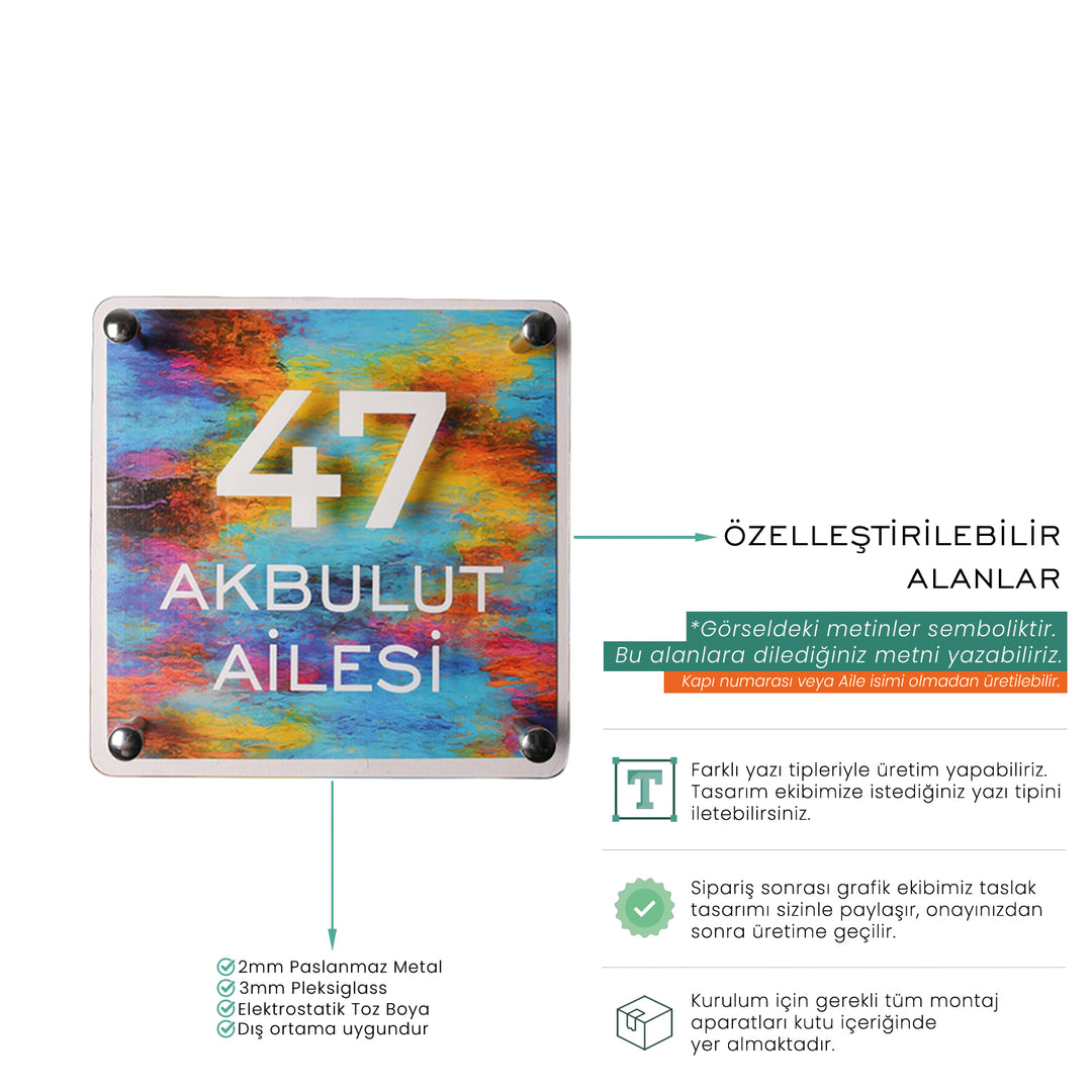 Renkli Yaglıboya Desenli Kapı İsimligi