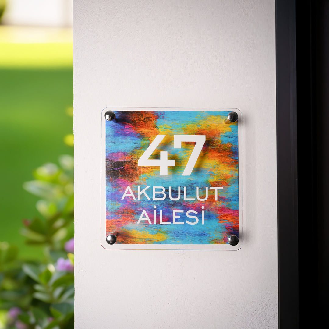 Renkli Yaglıboya Desenli Kapı İsimligi