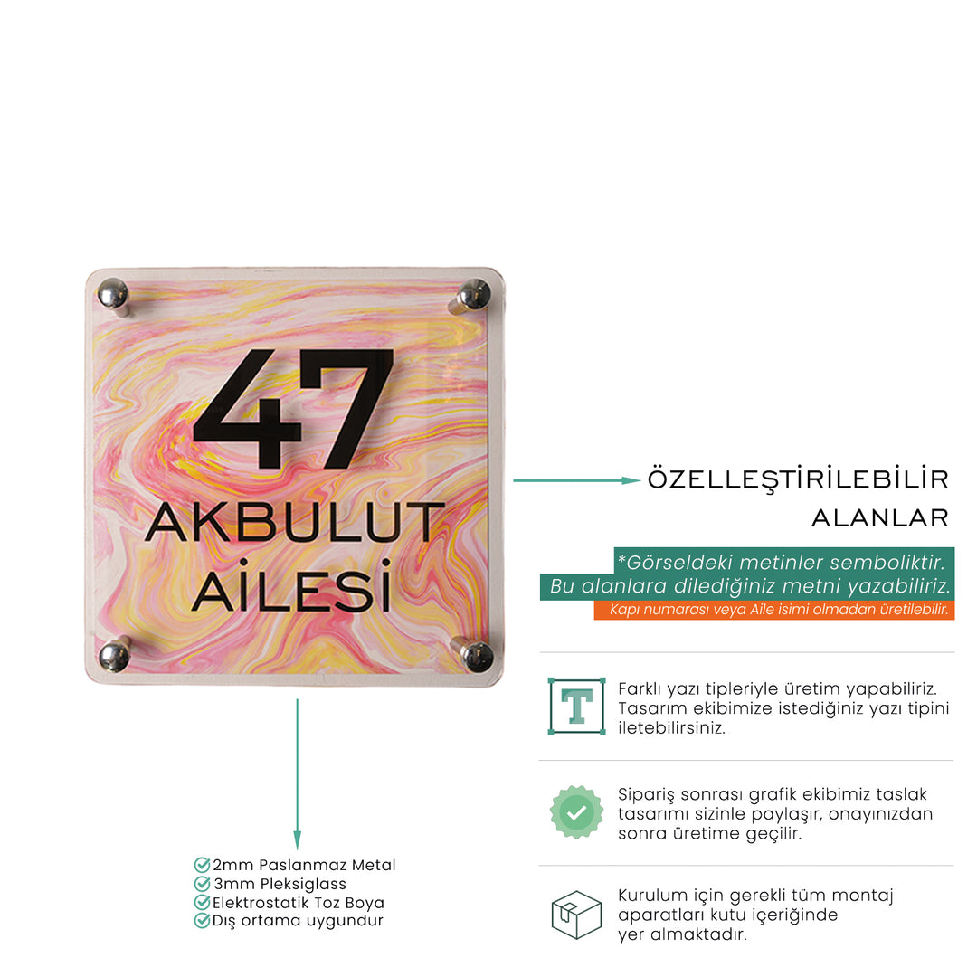 Pembe Ebru Desenli Kapı İsimliği