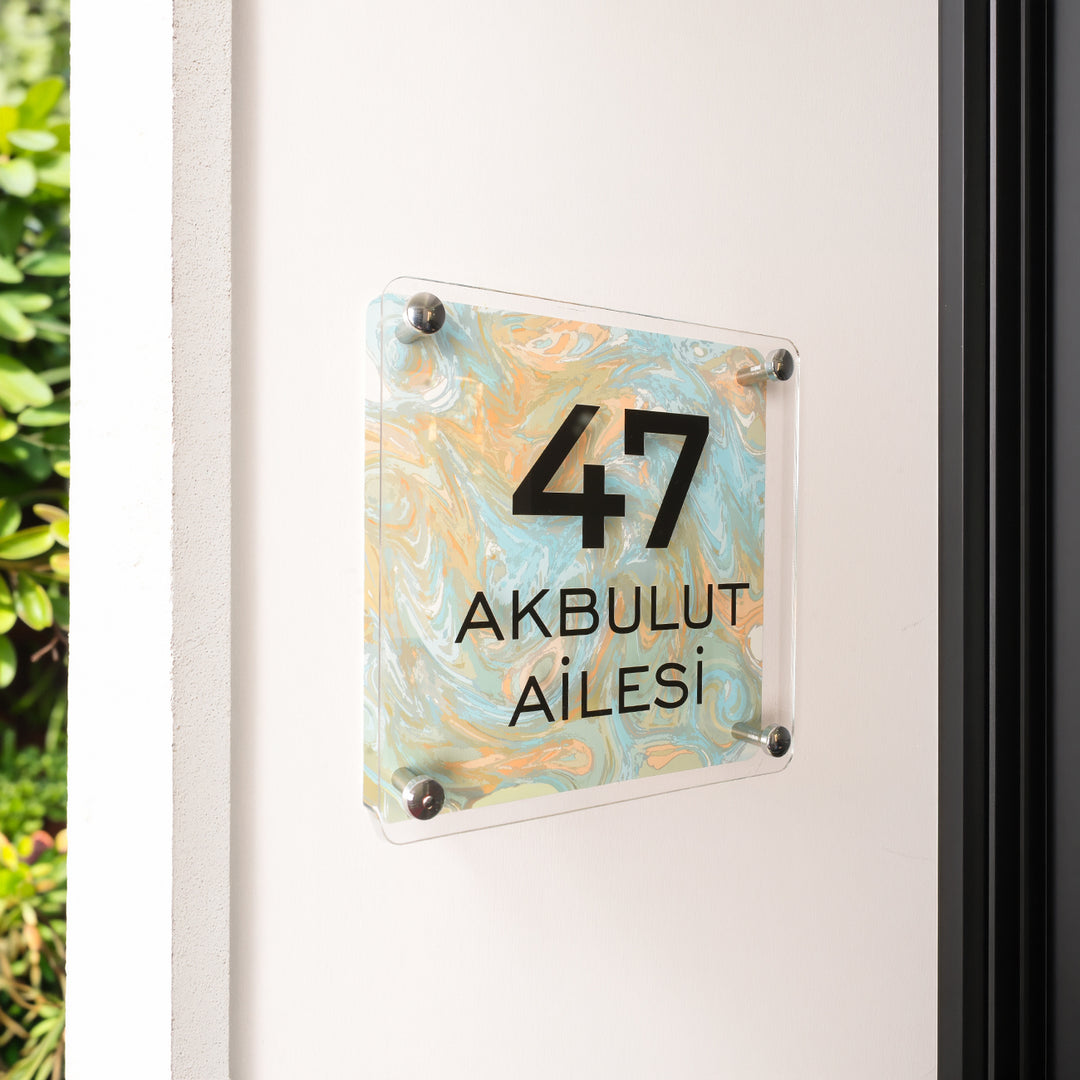 Yeşil Ebru Desenli Kapı İsimliği