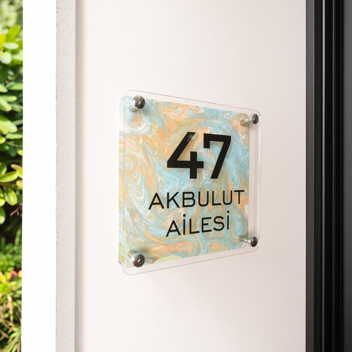 Yeşil Ebru Desenli Kapı İsimliği