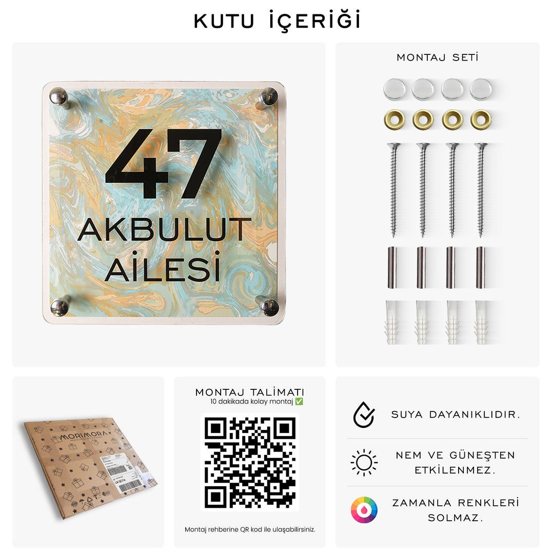 Yeşil Ebru Desenli Kapı İsimliği