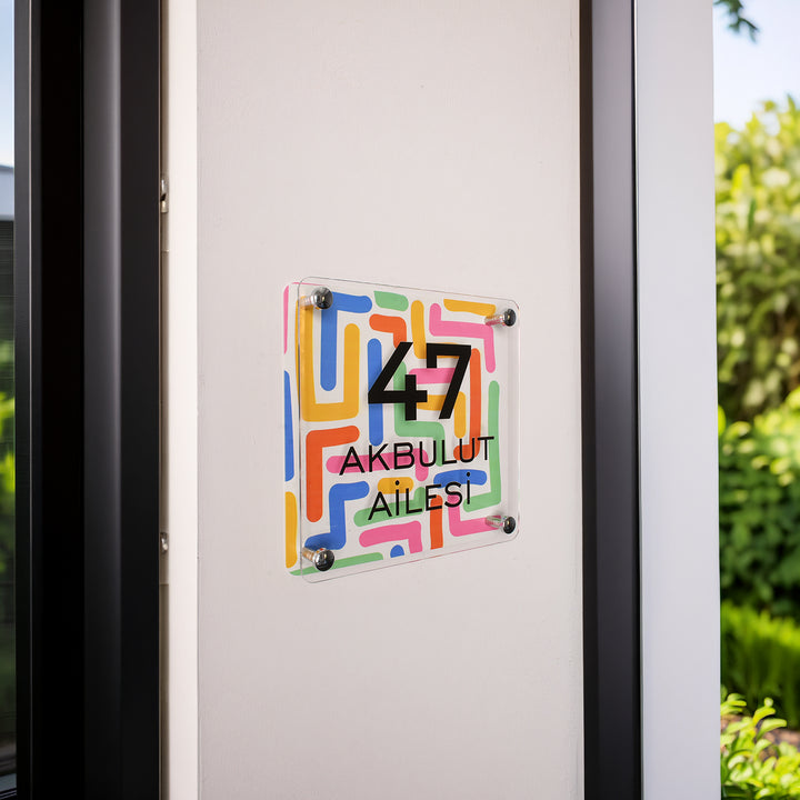 Pop Art Çizgi Desenli Kapı İsimliği