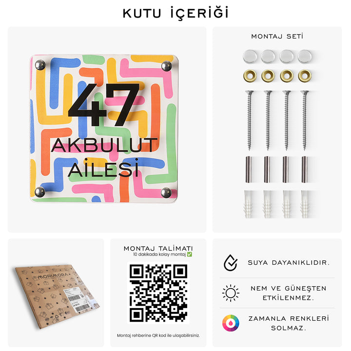 Pop Art Çizgi Desenli Kapı İsimliği