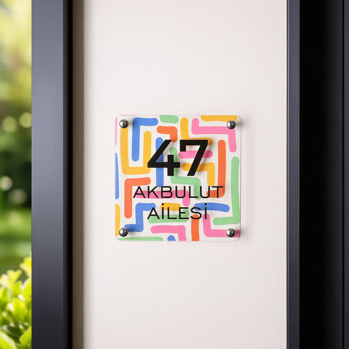 Pop Art Çizgi Desenli Kapı İsimliği