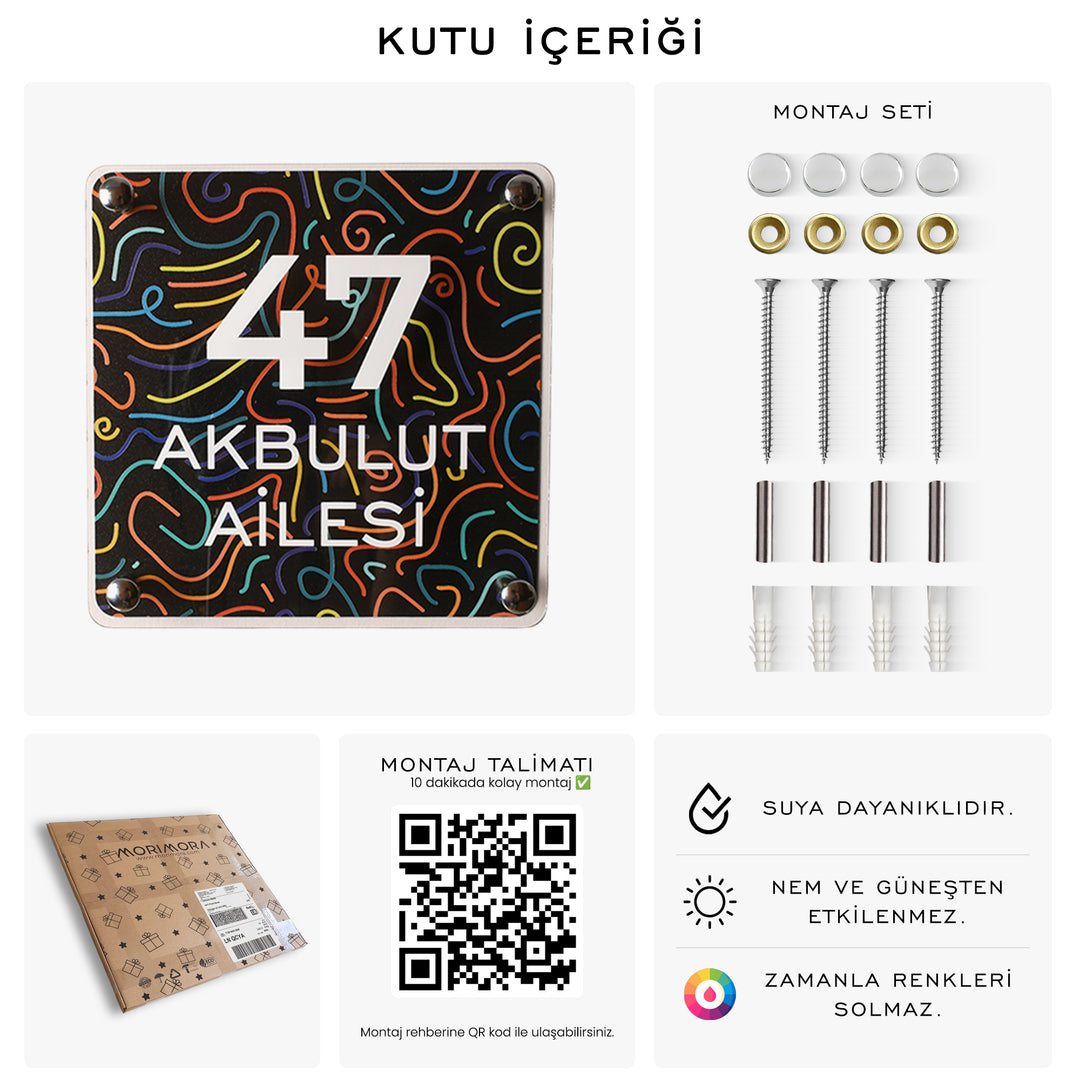Neon Çizgi Desenli Kapı İsimliği