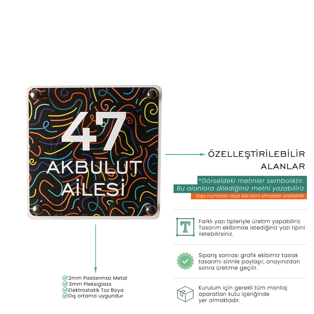 Neon Çizgi Desenli Kapı İsimliği