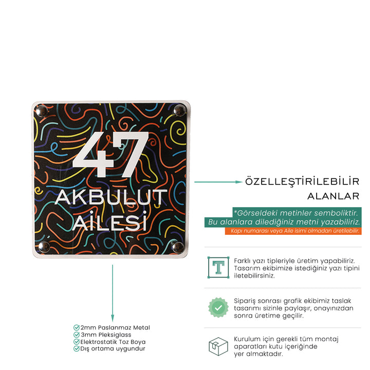 Neon Çizgi Desenli Kapı İsimliği