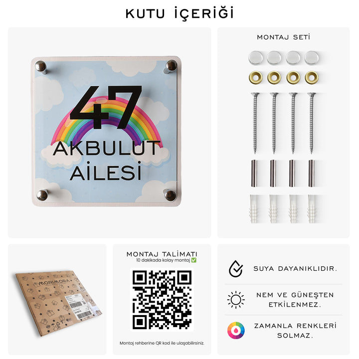 Mavi Gökkuşağı Desenli Kapı İsimliği