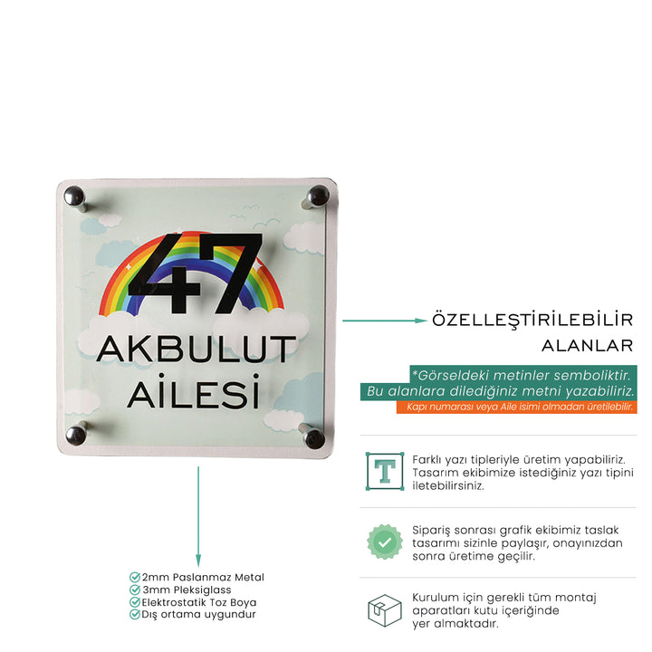 Yeşil Gökkuşağı Desenli Kapı İsimliği