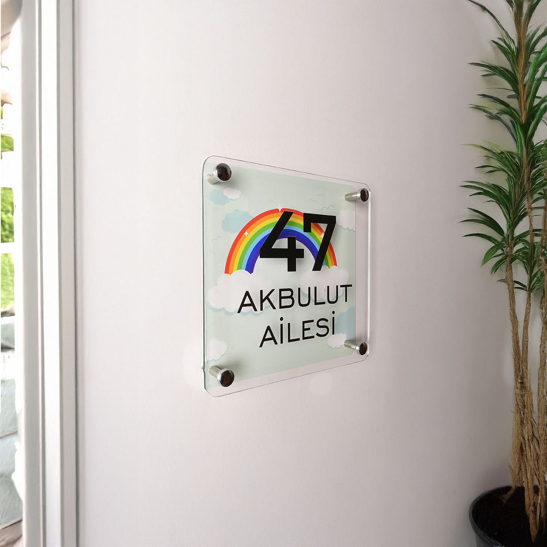 Yeşil Gökkuşağı Desenli Kapı İsimliği
