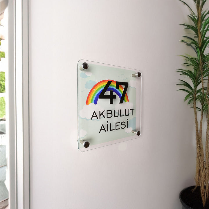 Yeşil Gökkuşağı Desenli Kapı İsimliği