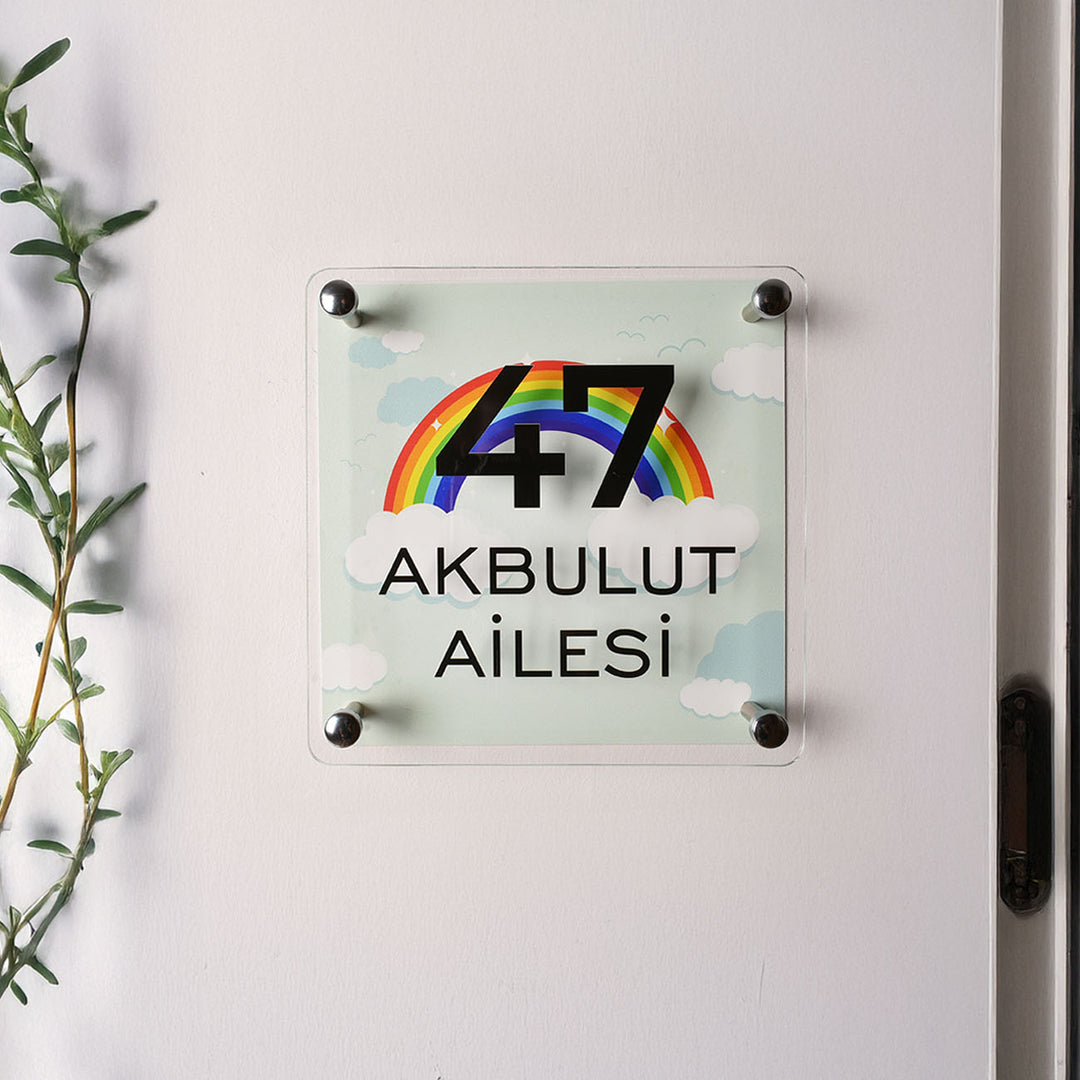Yeşil Gökkuşağı Desenli Kapı İsimliği